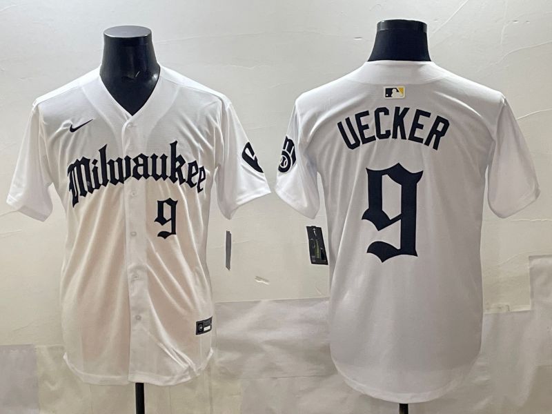 Men 2025 Milwaukee Brewers #9 Uecker White Five generations Joint Name Nike MLB Jersey style 07->seattle mariners->MLB Jersey